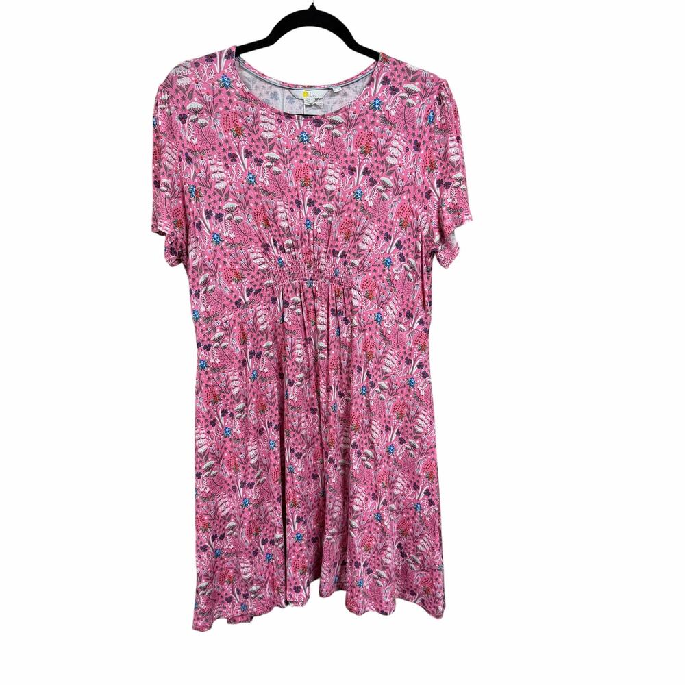 NWT Boden Bright Pink Floral Print Casual Short Sleeve Jersey Dress 12 Petite